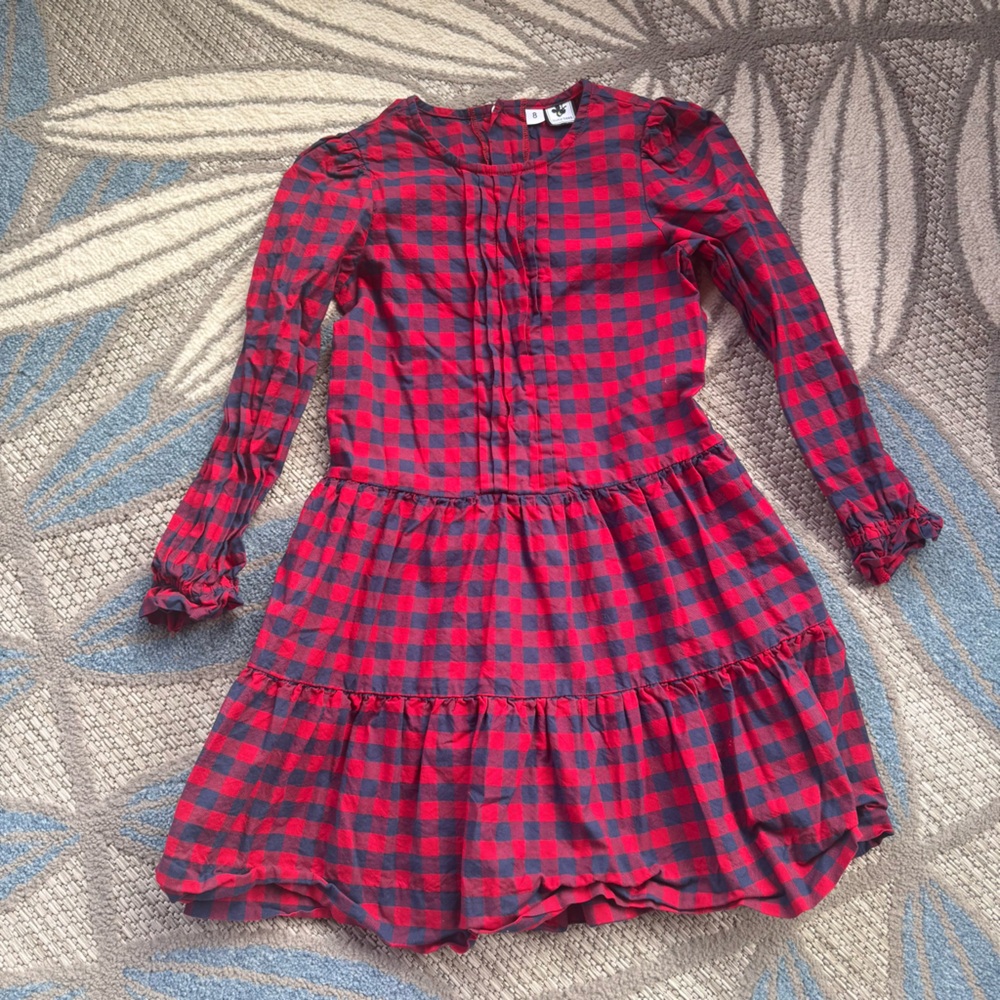 Busy Bees Kids Girls Red & Blue Buffalo Plaid Tiered Long Sleeve Dress Size‎ 8